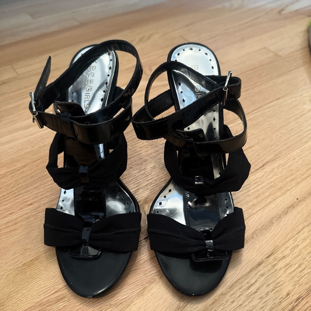 BCBGirls Black Bow Strappy Sandals